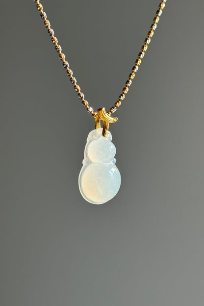 #P0513 "Hulu/Gourd" Icy White Jadeite Jade 18K Yellow Gold Pendant