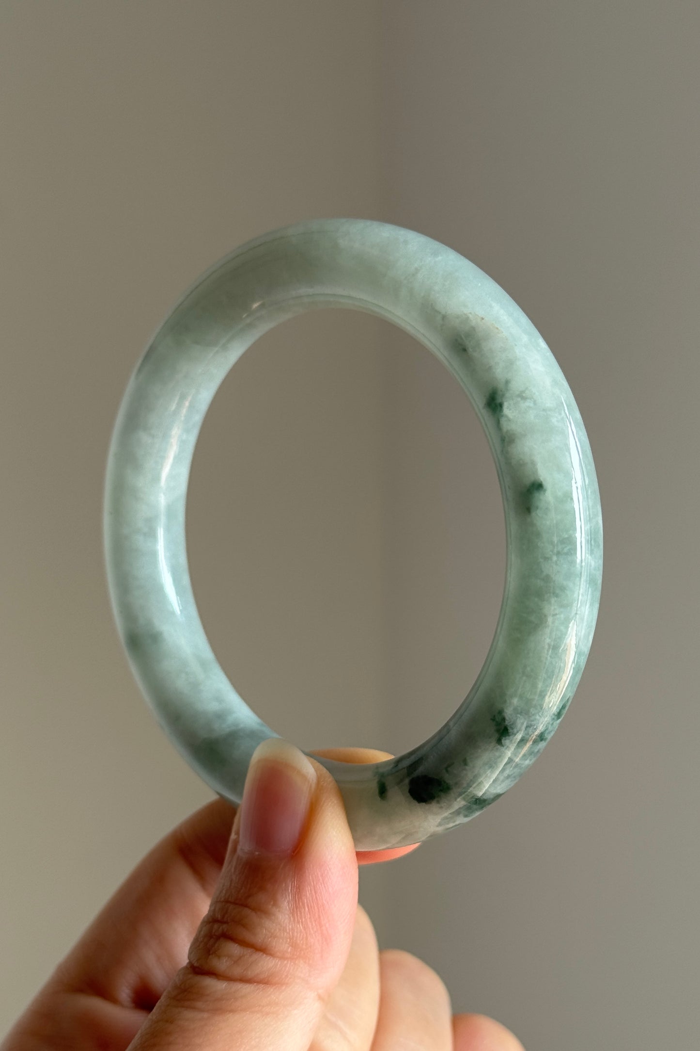 #0403 Icy Bluish Green Flower Jade Bangle Size 56.1 (fits up to 57.1)