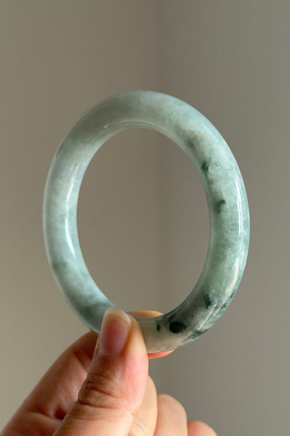 #0403 Icy Bluish Green Flower Jade Bangle Size 56.1 (fits up to 57.1)
