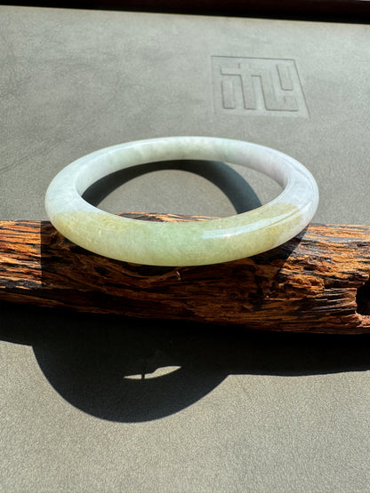 #0400 Icy Olive Green Yellow Light Lavender Jade Bangle Size 56.3