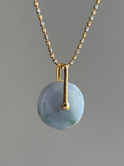 #P0460 "Bi" Icy Lavender Green Jadeite Jade Donut 18K Yellow Gold Pendant