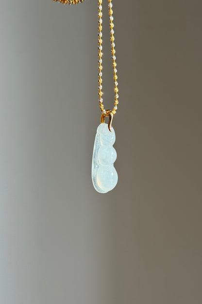 #P0567"Fortune Bean" Highly Icy White Jadeite Jade 18K Yellow Gold Pendant
