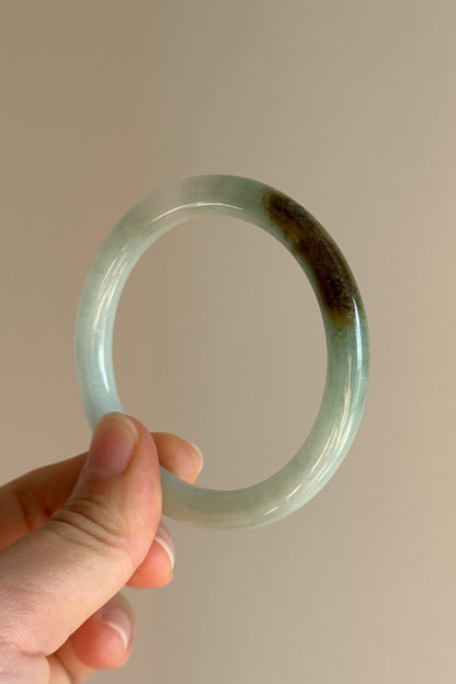 #0431 Icy Green Yellow Round Jade Bangle Size 52 (fits up to 53)