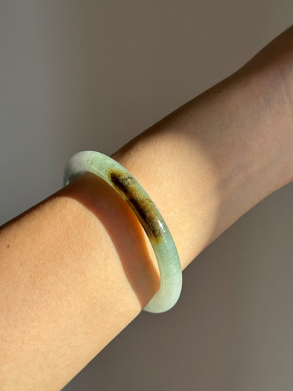 #0431 Icy Green Yellow Round Jade Bangle Size 52 (fits up to 53)