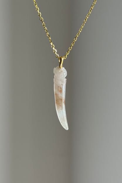 #P0553 "Dragon's Fang" Icy Red Pink Jadeite Jade 18K Yellow Gold Pendant