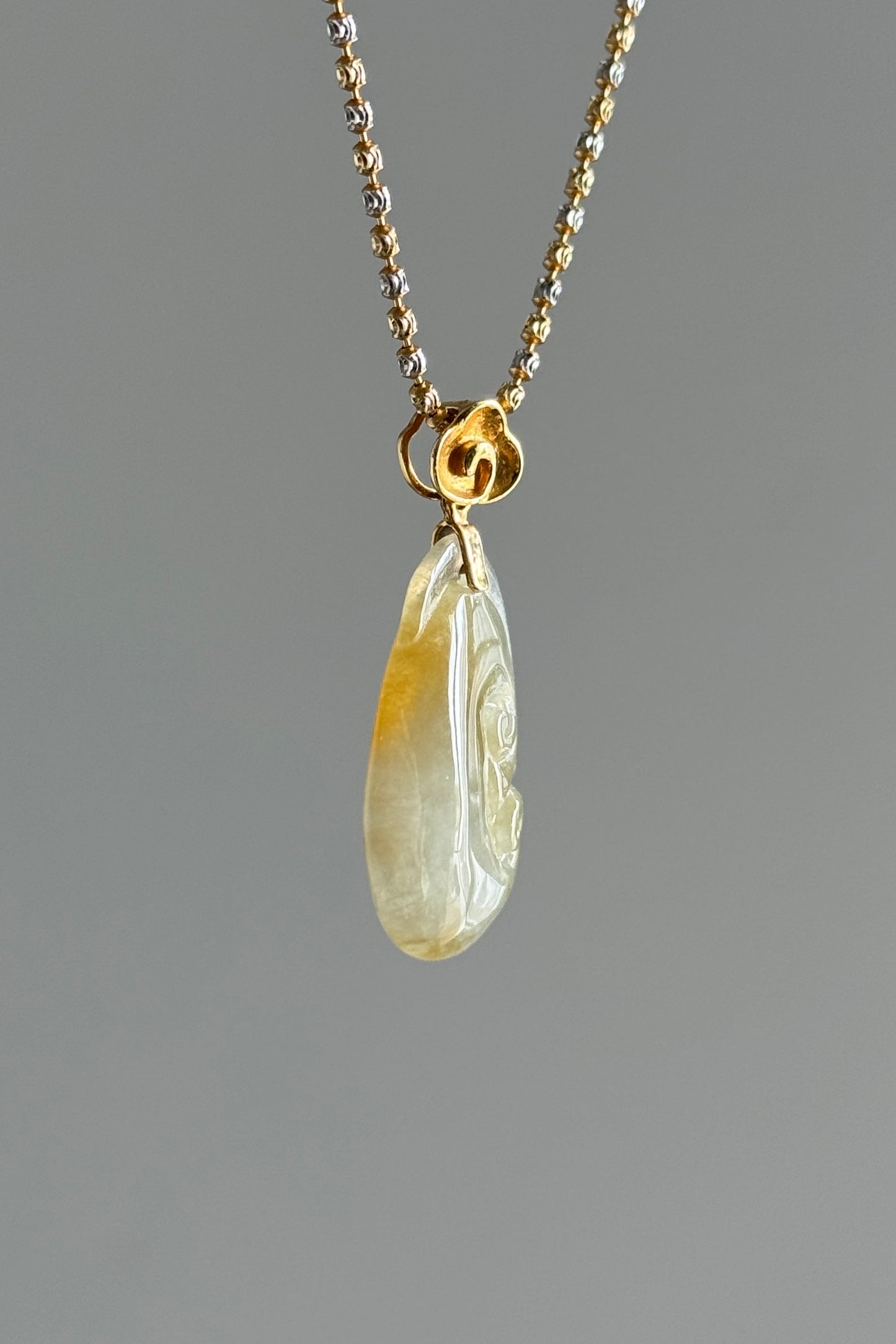 #P0488 "Ruyi / As Your Wish" Icy Yellow Golden Jadeite Jade 18K Yellow Gold Pendant