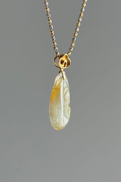 #P0488 "Ruyi / As Your Wish" Icy Yellow Golden Jadeite Jade 18K Yellow Gold Pendant