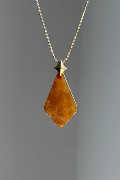 #P0521 "Wushi Shield" Icy Orangish Yellow Jadeite Jade Peace 18K Yellow Gold Pendant
