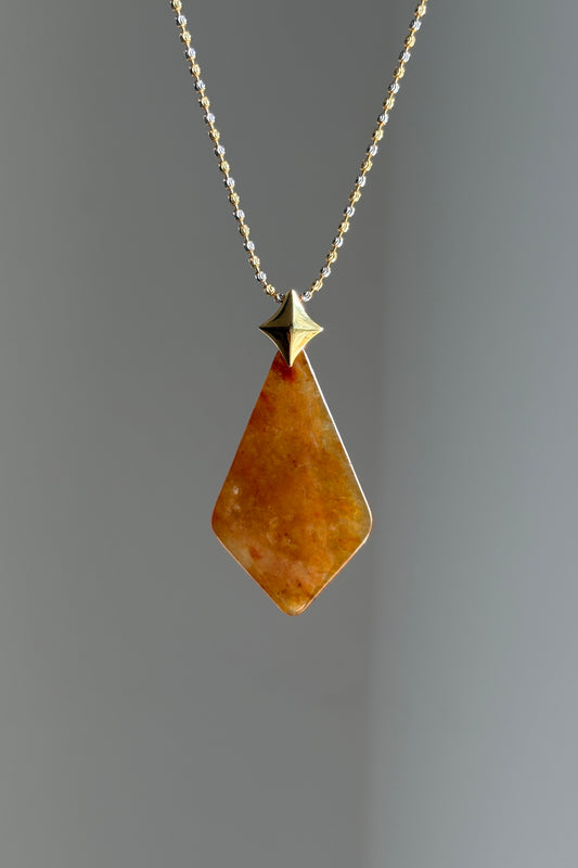 #P0521 "Wushi Shield" Icy Orangish Yellow Jadeite Jade Peace 18K Yellow Gold Pendant