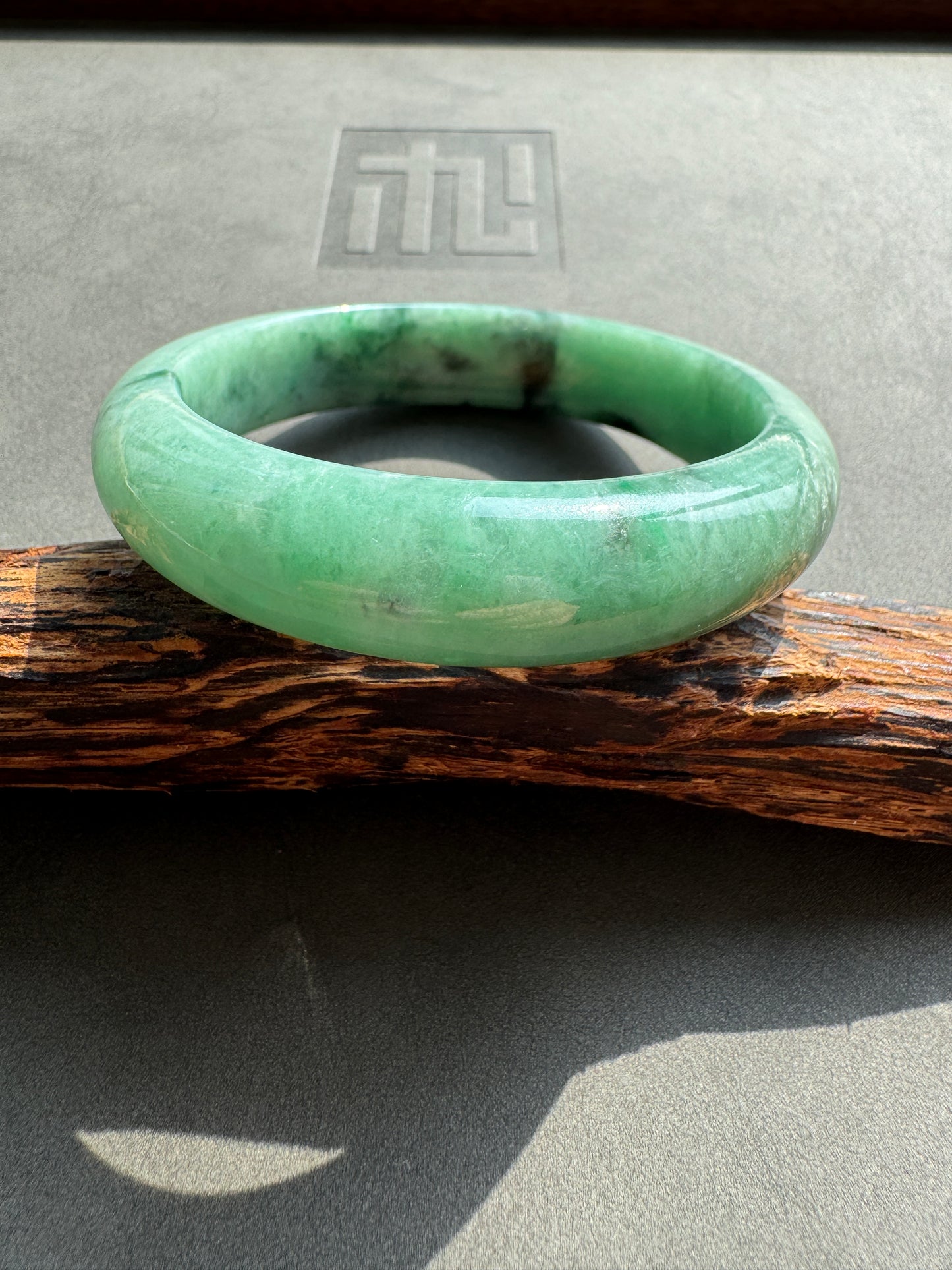 #0379 Rich Green Ink Jade Bangle Size 56.8