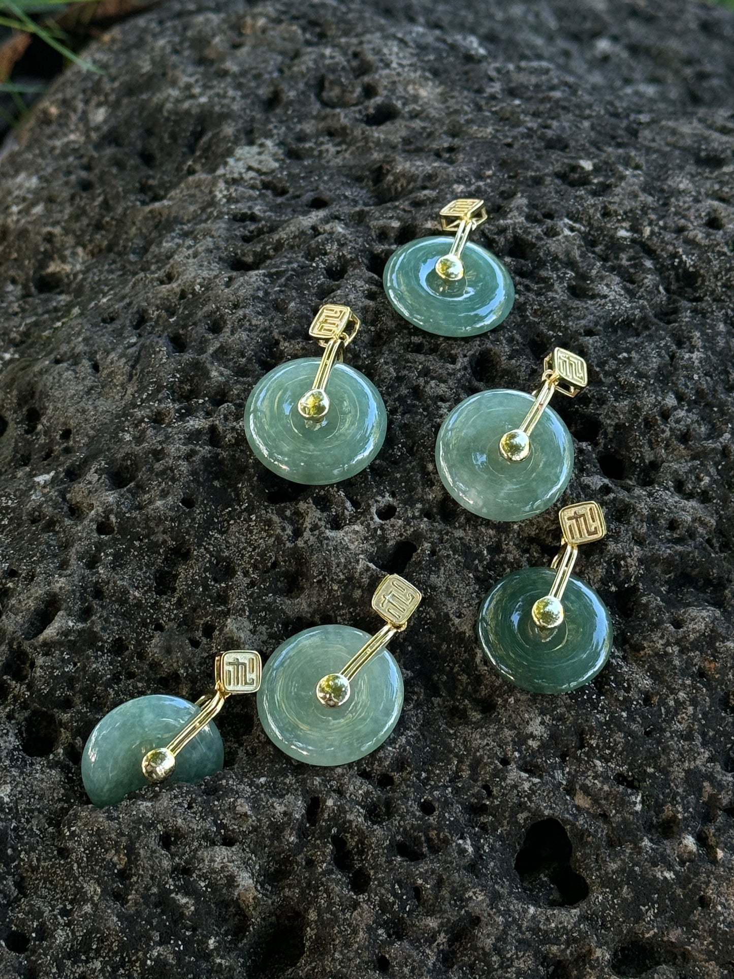 "Bi" Icy Green Jadeite Jade Donut Pendant Necklace