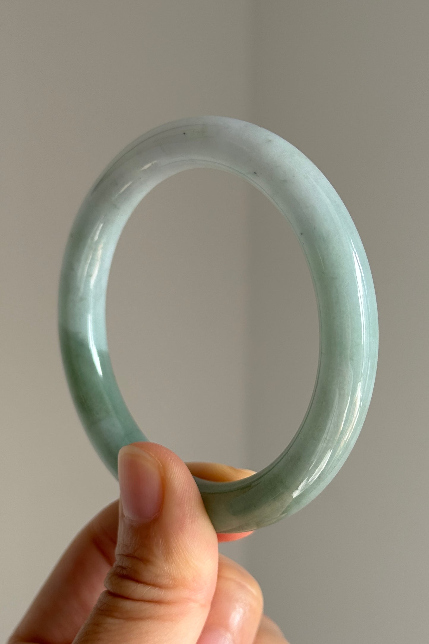 #0381 Icy Lotus Green White Jade Bangle Size 54.7 (fits up to 56.7)