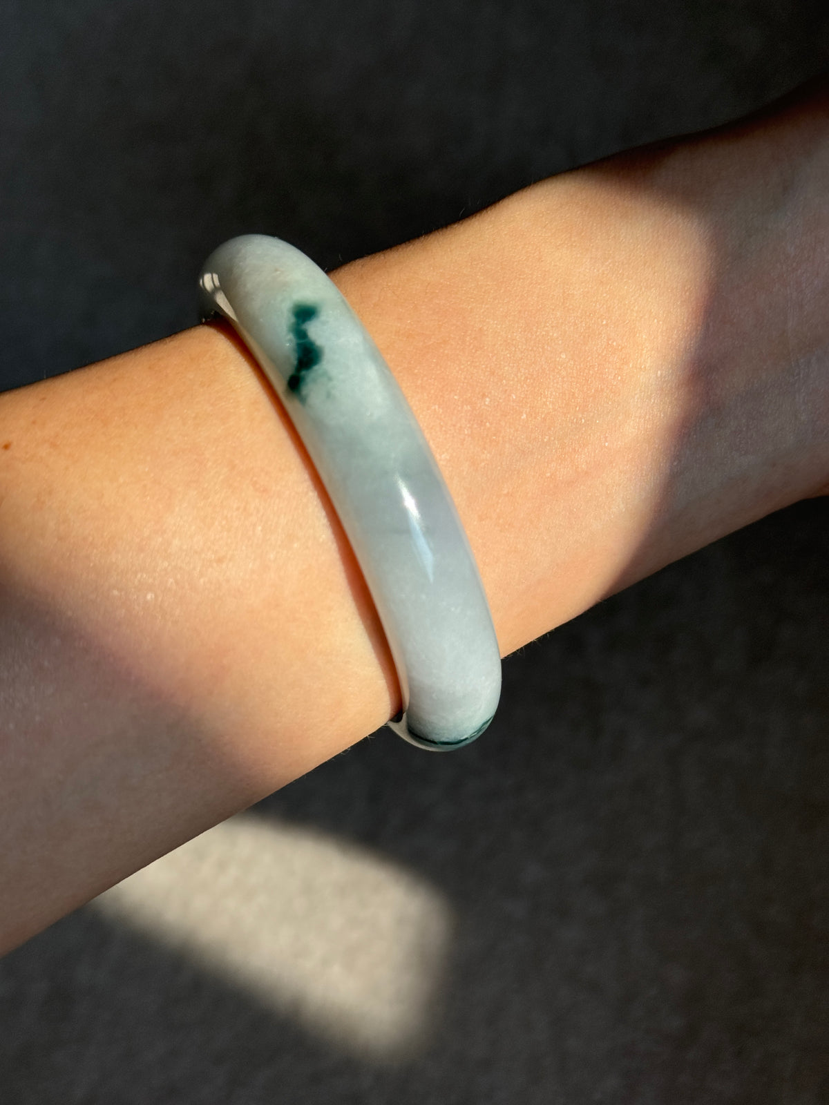 #0436 Icy Bluish Green Flower Jade Bangle Size 55