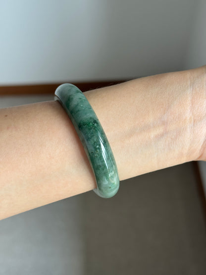 #0393 Icy Rich Green Jade Bangle Size 53.6