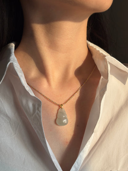 #P0535 "Hulu/Gourd" Icy Light Green Jadeite Jade 18K Yellow Gold Pendant