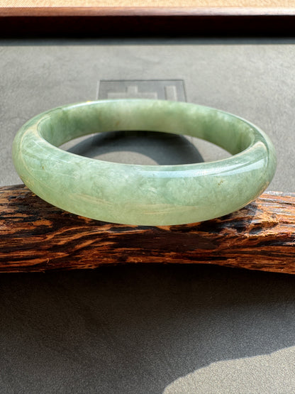#0389 Icy Olive Green Jade Bangle Size 58