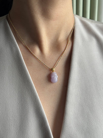 #P0497 "Pixiu" Icy Pink Lavender Jadeite Jade 18K Yellow Gold Pendant