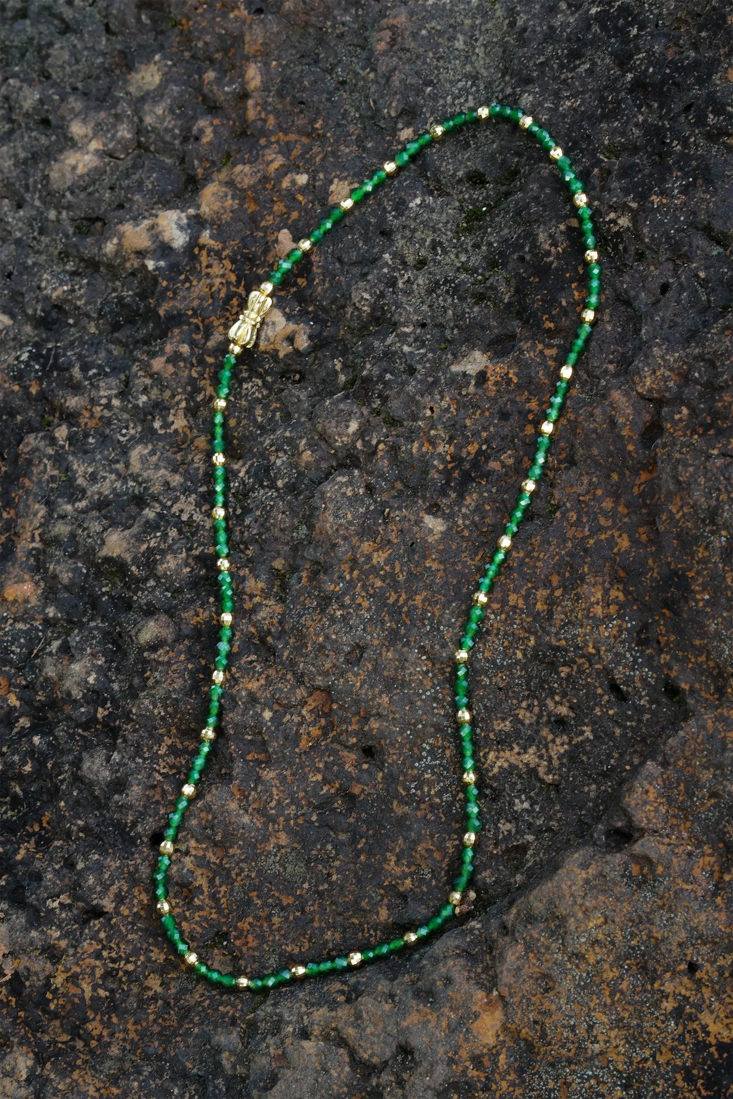 Imperial Green Jadeite Jade Diamond-cut Beads 18K Gold Necklace