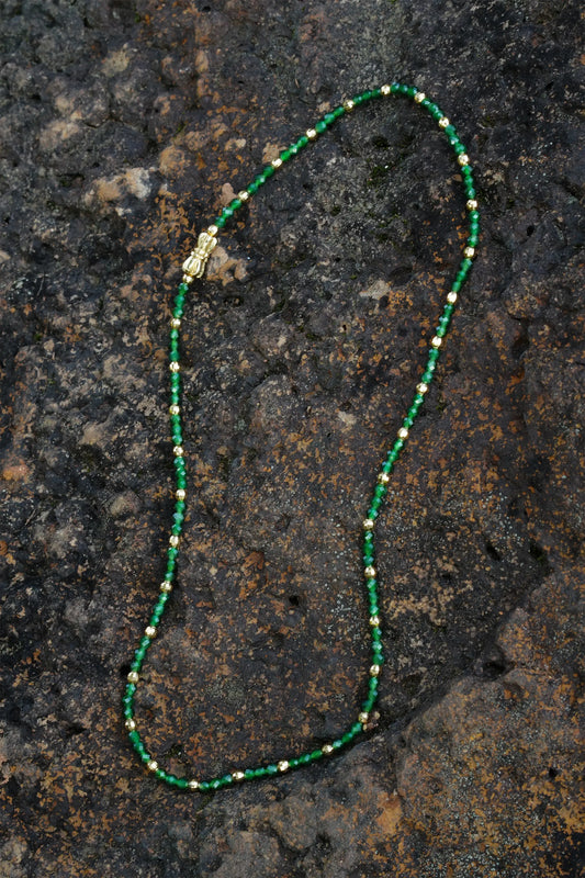 Imperial Green Jadeite Jade Diamond-cut Beads 18K Gold Necklace