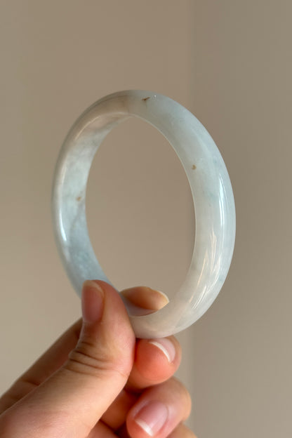 #0442 Icy White Light Green Yellow Spot Jade Bangle Size 58.9