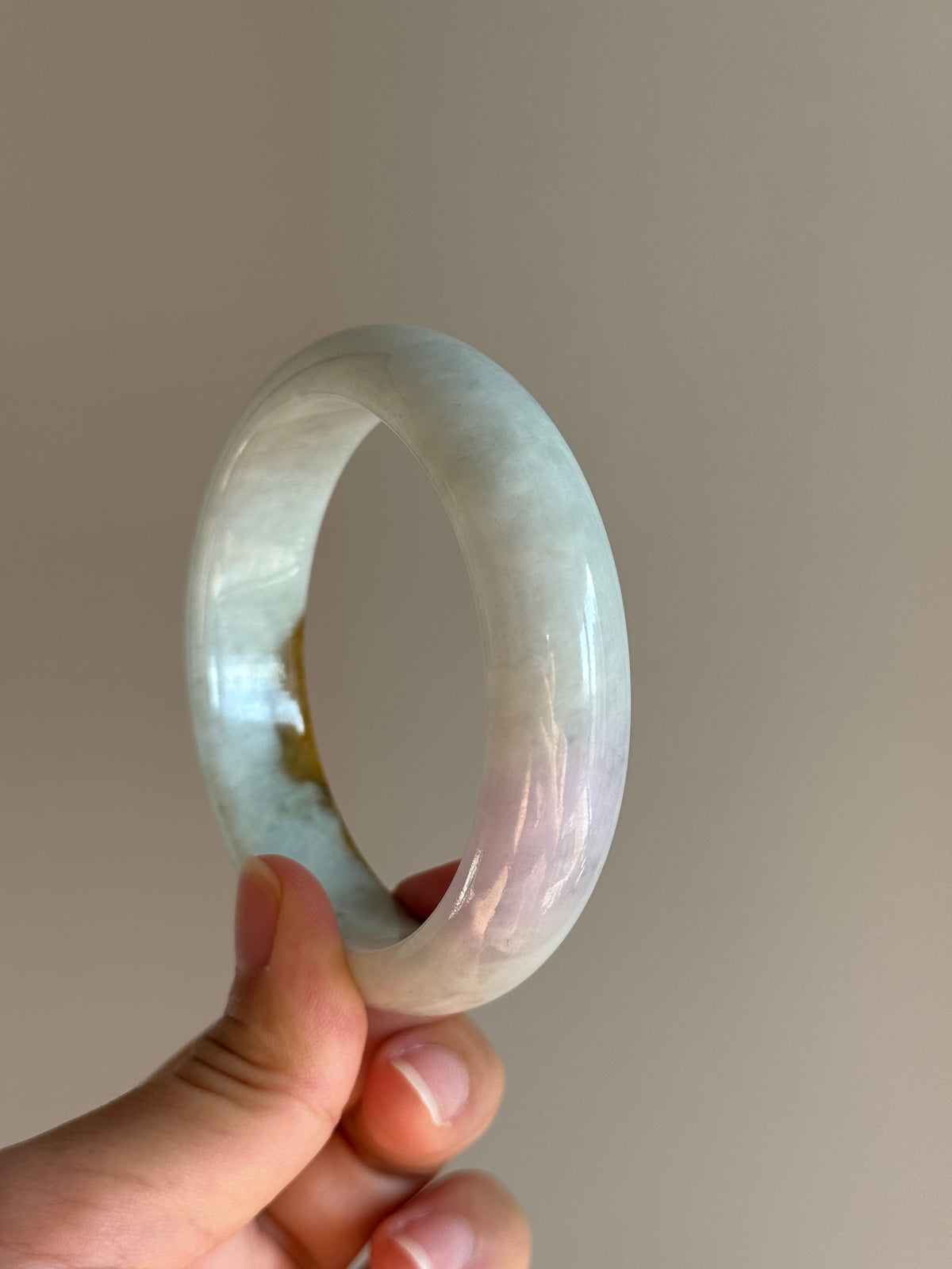 #0432 Yellow Light Green Lavender Jade Bangle Size 60.2