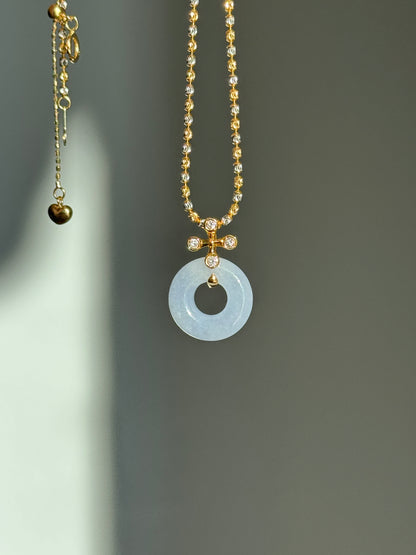 #P0557 "Bi" Icy Lavender Jadeite Jade Donut 18K Yellow Gold Pendant