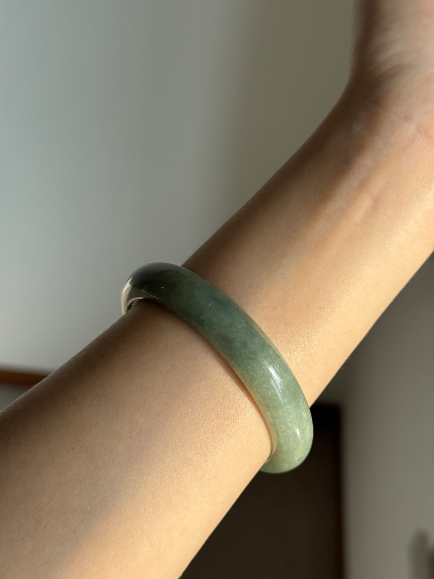 #0389 Icy Olive Green Jade Bangle Size 58