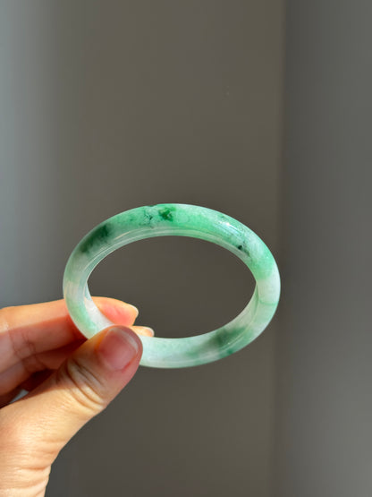 #0438 Icy Vivid Sun Green Jade Bangle Size 53.2