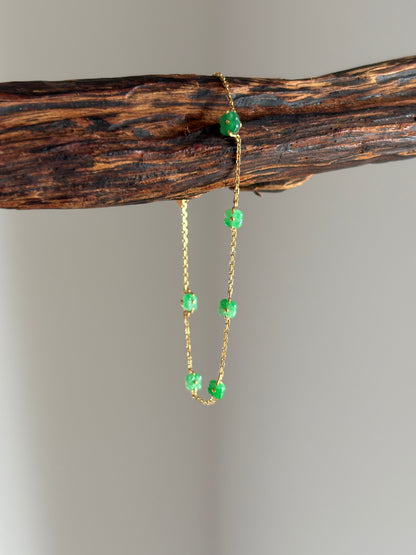 #B0803 18K Gold Icy Sun Green Jadeite Jade Osmanthus Bracelet