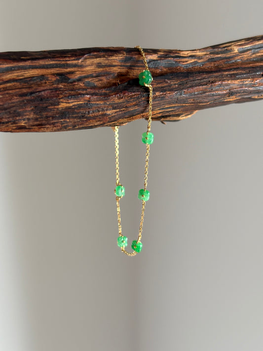 #B0803 18K Gold Icy Sun Green Jadeite Jade Osmanthus Bracelet