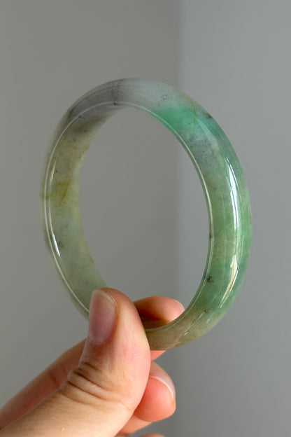 #0373 Icy Sun Green Yellow Ink Oval Jade Bangle Size 52