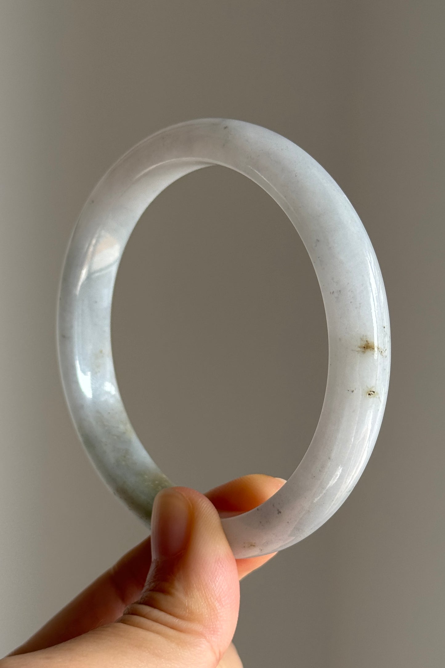 #0380 Icy White Yellow Flower Ink Jade Bangle Size 61