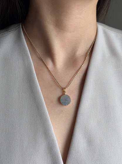 #0463 "Wushi/Peace" Icy Lavender Green Flower Jadeite Jade 18K Yellow Gold Pendant