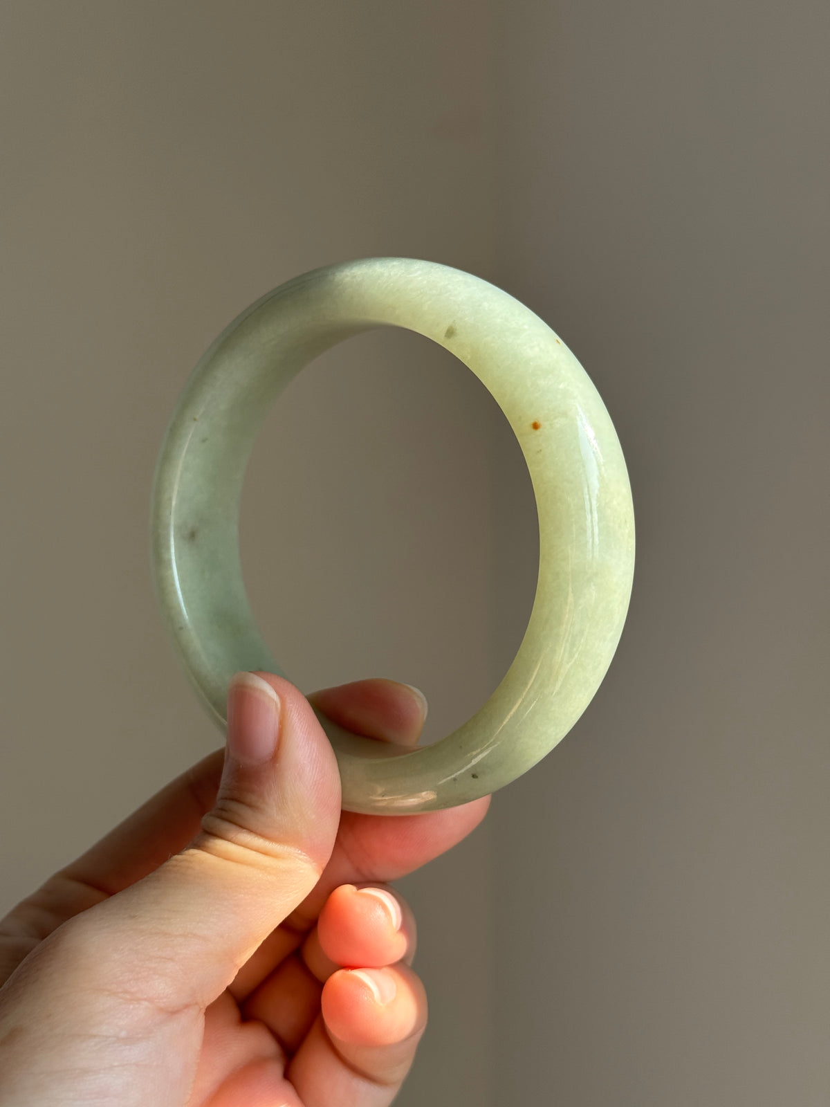 #0439 Yellowish Green Flower Jade Bangle Size 62.3