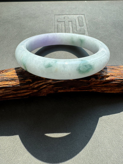 #0437 Icy Lavender Green Flower Jade Bangle Size 57