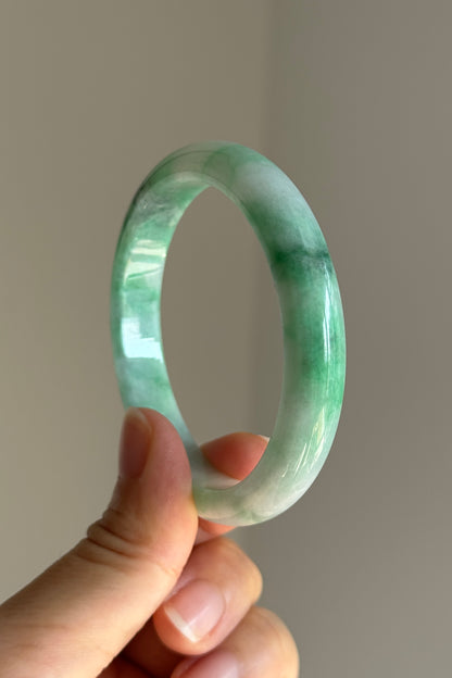 #0438 Icy Vivid Sun Green Jade Bangle Size 53.2