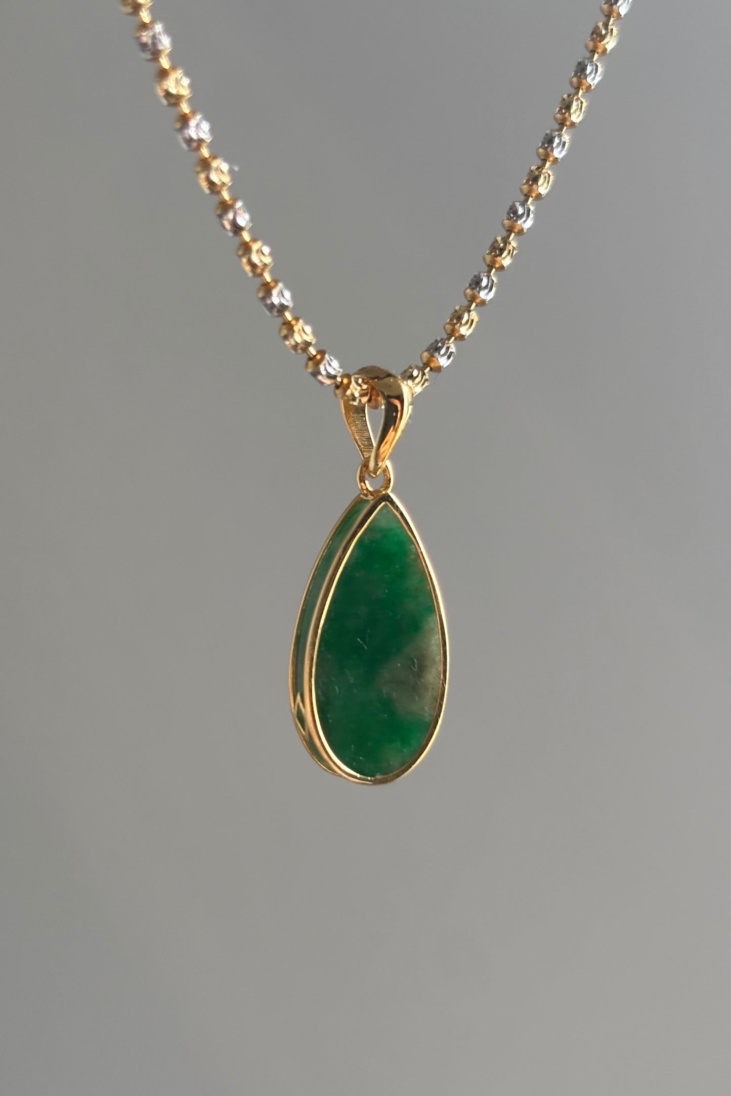 #P0466 "Water Drop" Icy Imperial Green Jadeite Jade 18K Yellow Gold Pendant