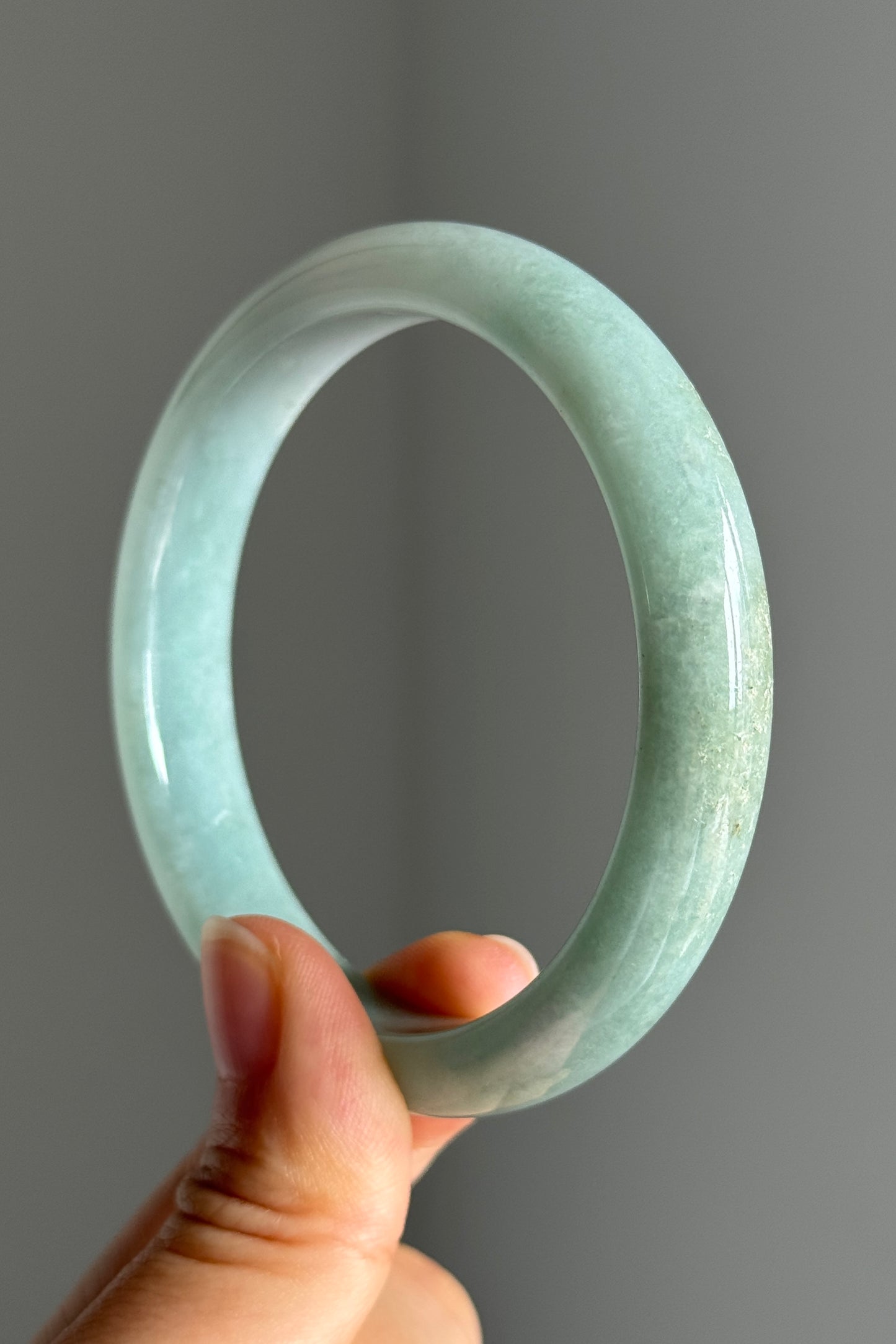 #0396 Icy Lotus Green Blue Golden Flecks Jade Bangle Size 59