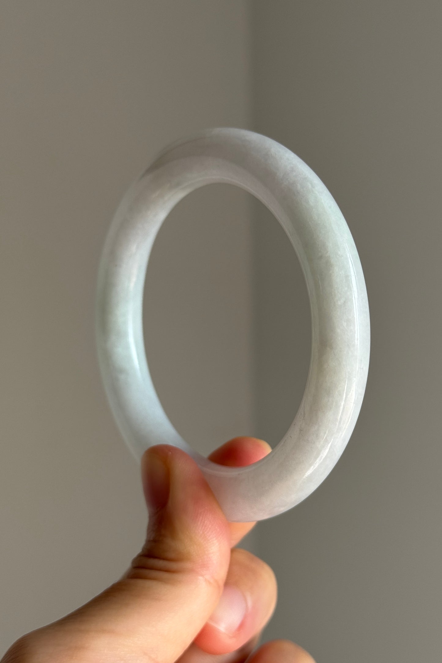 #0357 Icy White Light Lavender and Green Jade Bangle Size 53.8 (fits up to 55.5)