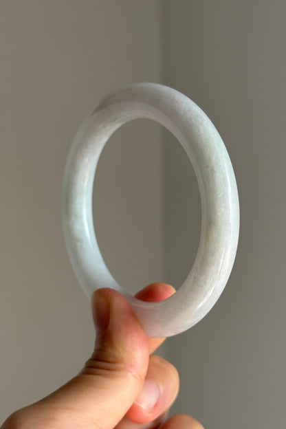 #0357 Icy White Light Lavender and Green Jade Bangle Size 53.8 (fits up to 55.5)