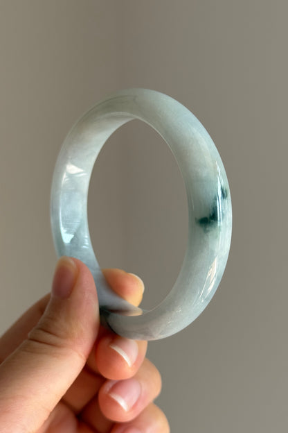 #0436 Icy Bluish Green Flower Jade Bangle Size 55