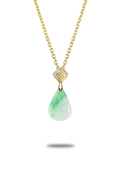 "Water Drop" Bright Green Jadeite Jade Pendant Necklace