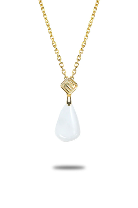 "Water Drop" White Jadeite Jade Pendant Necklace