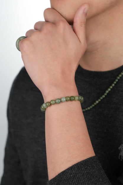 Oil Green Jadeite Jade Beads Bracelet