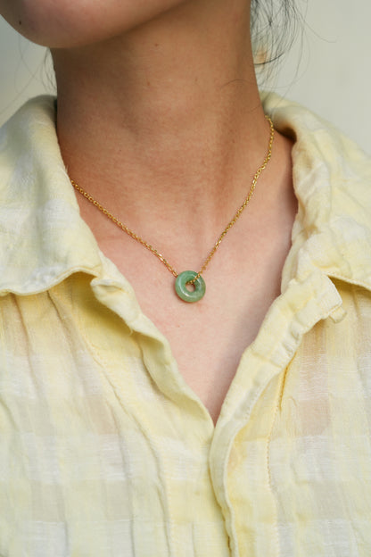 Sun Green Jadeite Jade Mini Donut Pendant Necklace