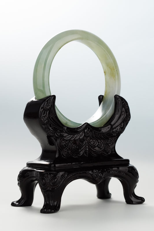 #0053 Icy Olive Green Jadeite Jade Bangle Size 56.3