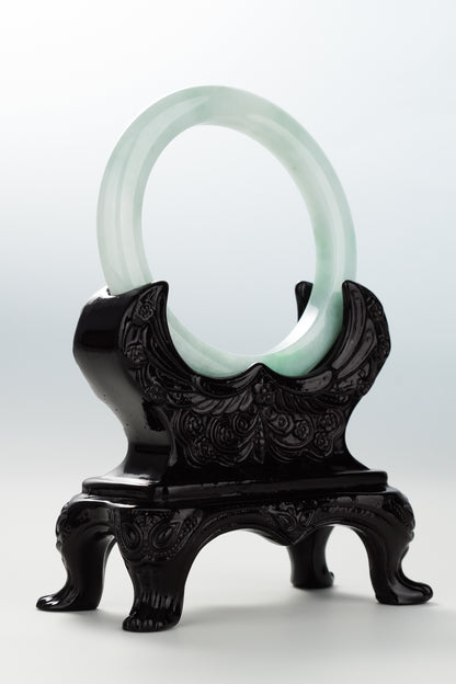 #0055 Sun Green White Jadeite Jade Bangle Size 55.5