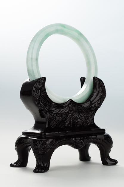 #0055 Sun Green White Jadeite Jade Bangle Size 55.5