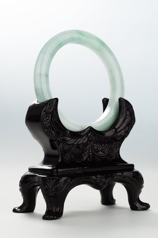#0055 Sun Green White Jadeite Jade Bangle Size 55.5