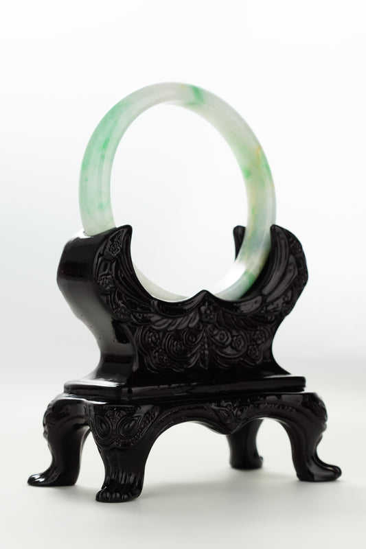 #0058 Sun Green White Yellow Jadeite Jade Bangle Size 57.3